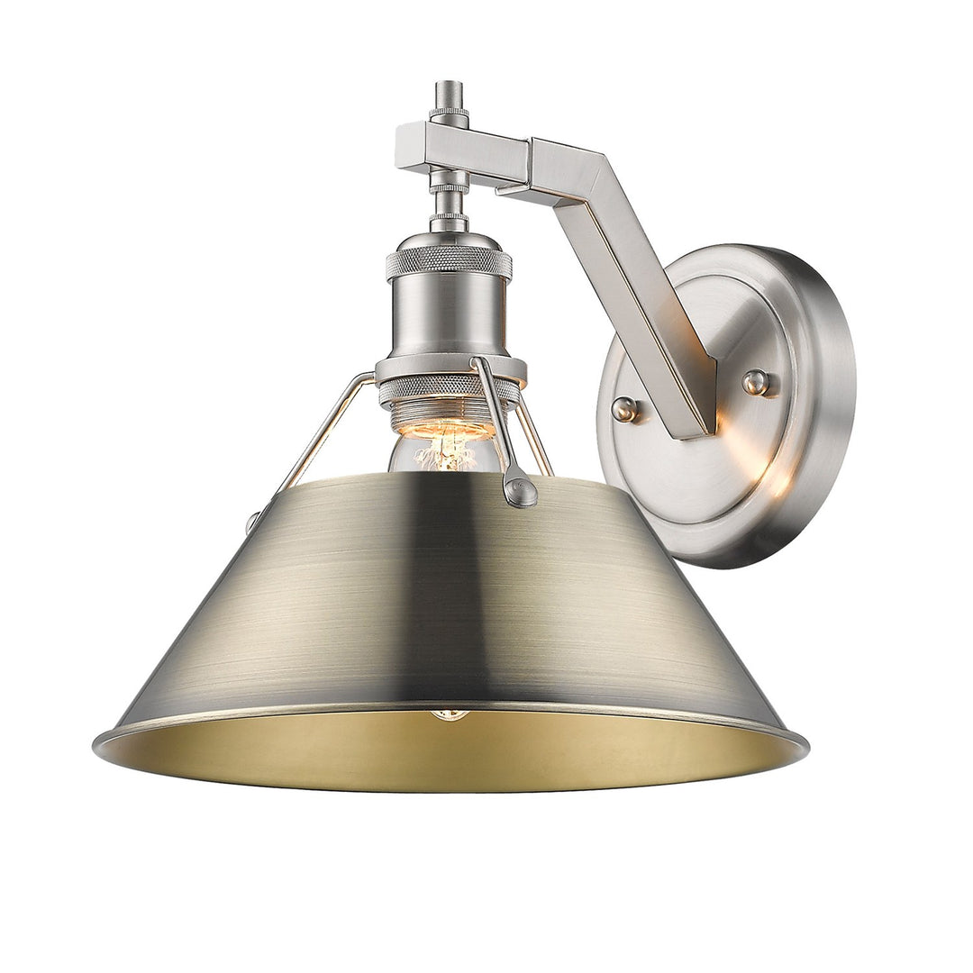 Pw 1 Light Wall Sconce In Pewter With Aged Brass Shade by Golden