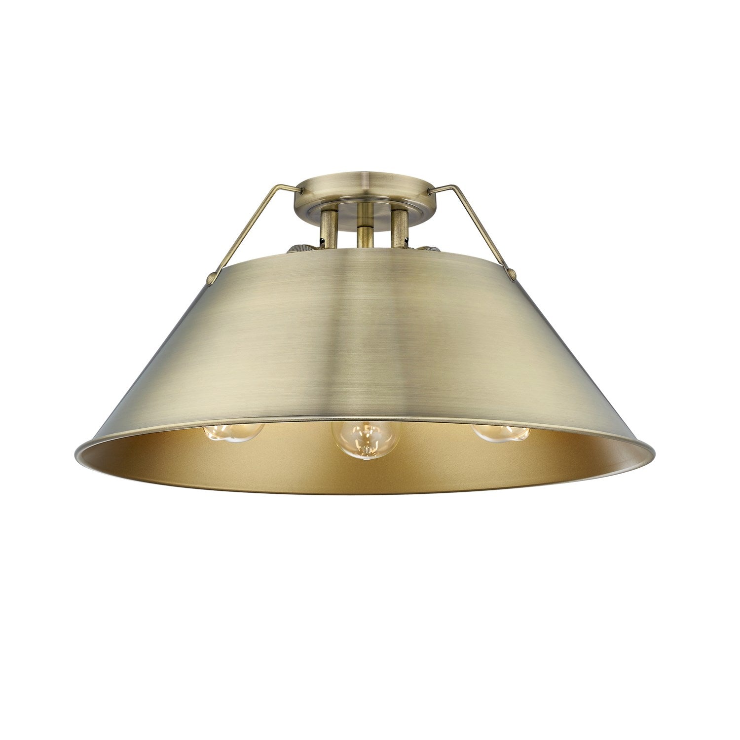 Ab 3 Light Flush Mount In Aged Brass With Aged Brass Shade by Golden