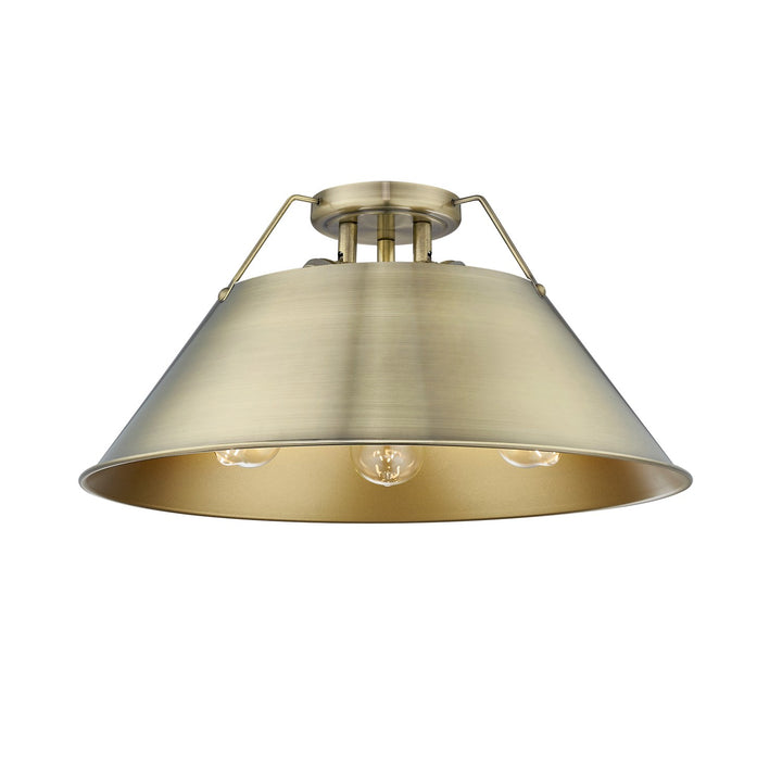 Ab 3 Light Flush Mount In Aged Brass With Aged Brass Shade by Golden