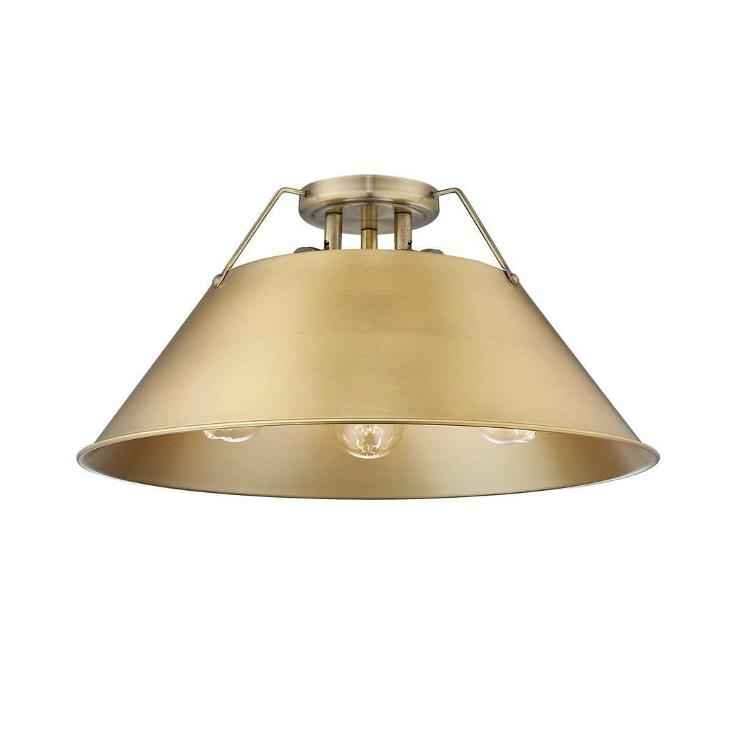 Ab 3 Light Flush Mount In Aged Brass With Brushed Champagne Bronze Shade by Golden