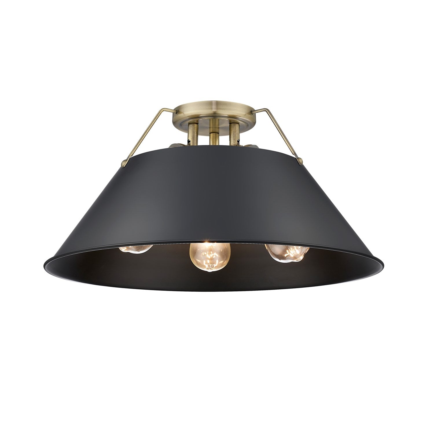 Ab 3 Light Flush Mount In Aged Brass With Matte Black Shade by Golden