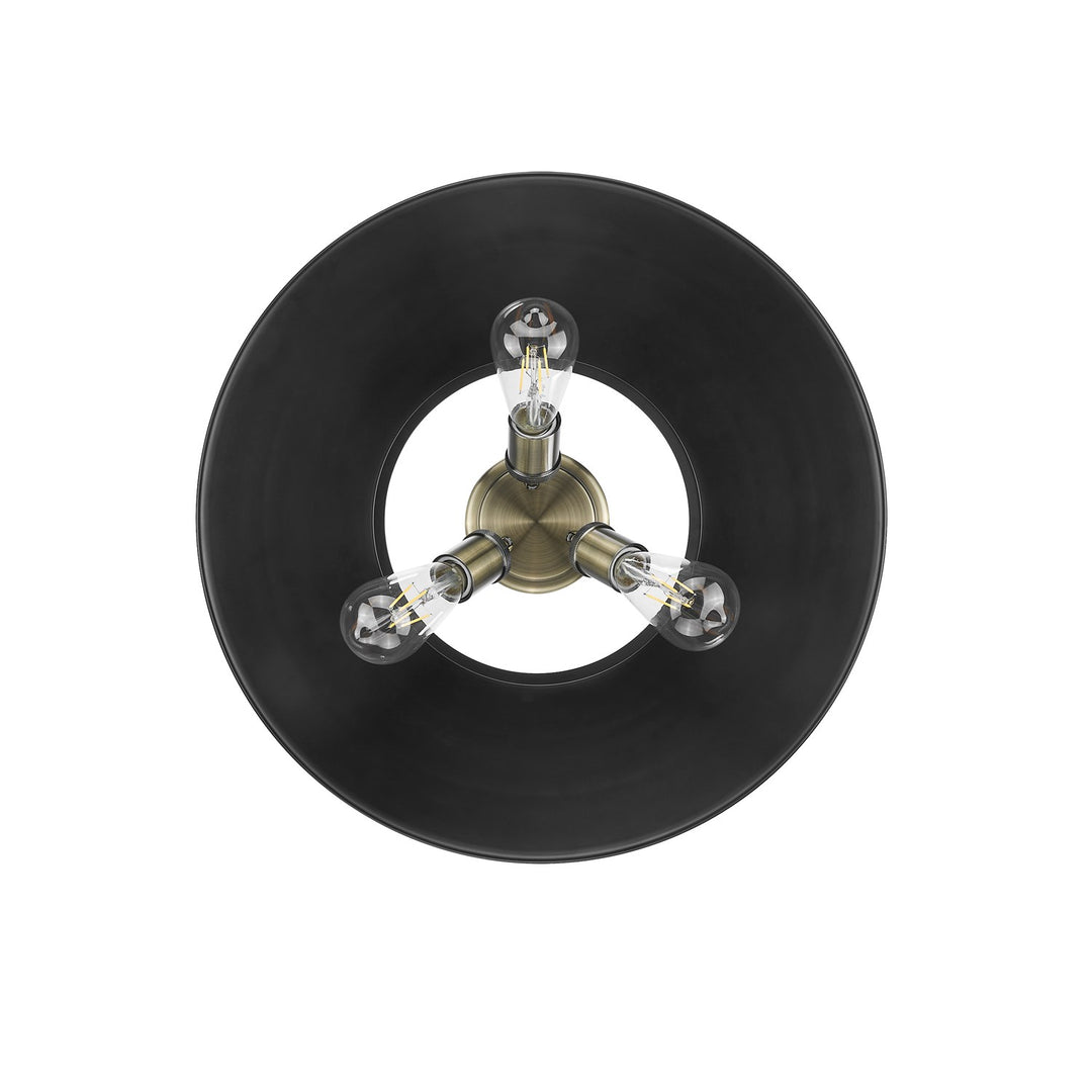 Ab 3 Light Flush Mount In Aged Brass With Matte Black Shade