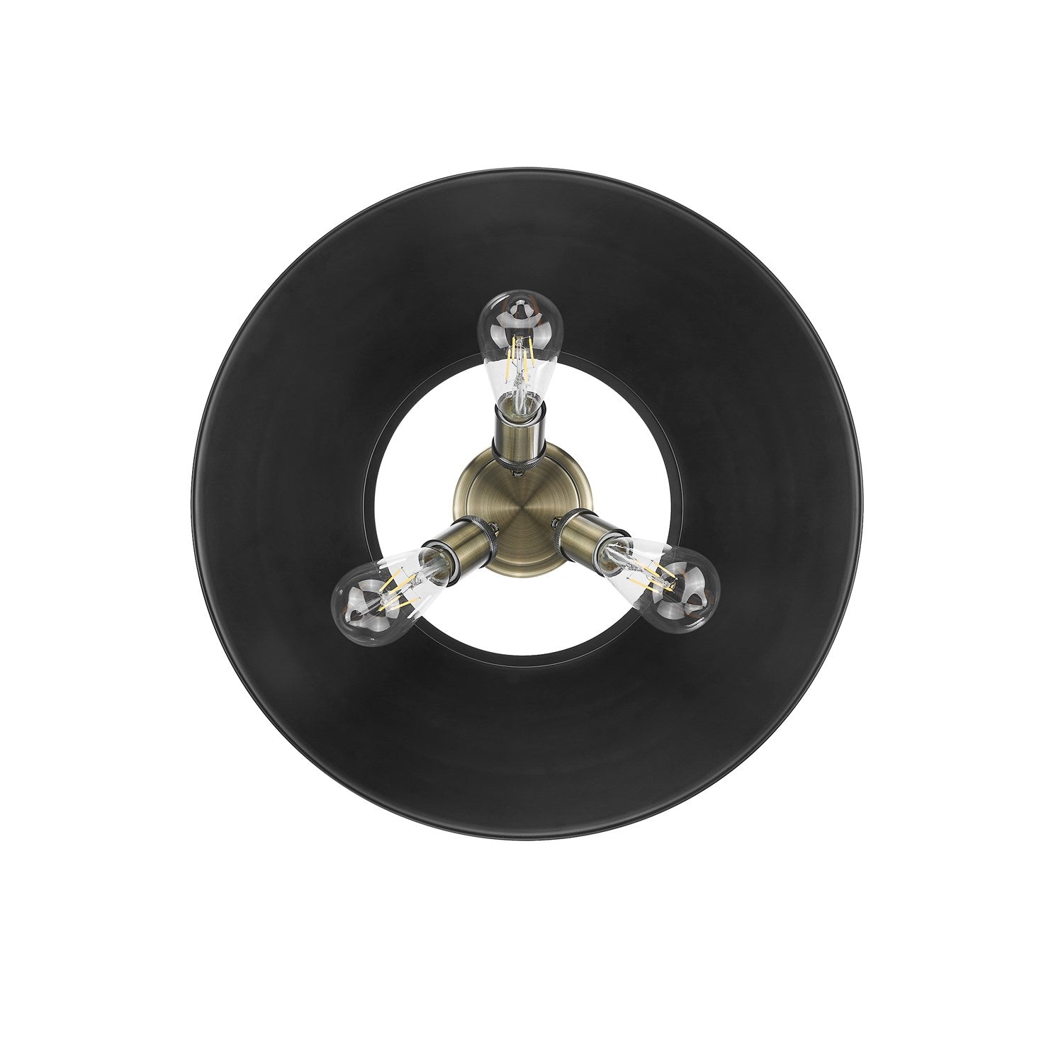 Ab 3 Light Flush Mount In Aged Brass With Matte Black Shade