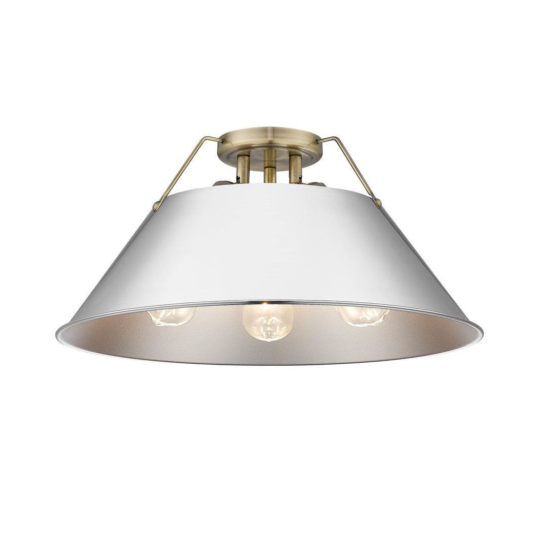Ab 3 Light Flush Mount In Aged Brass With Chrome Shade by Golden