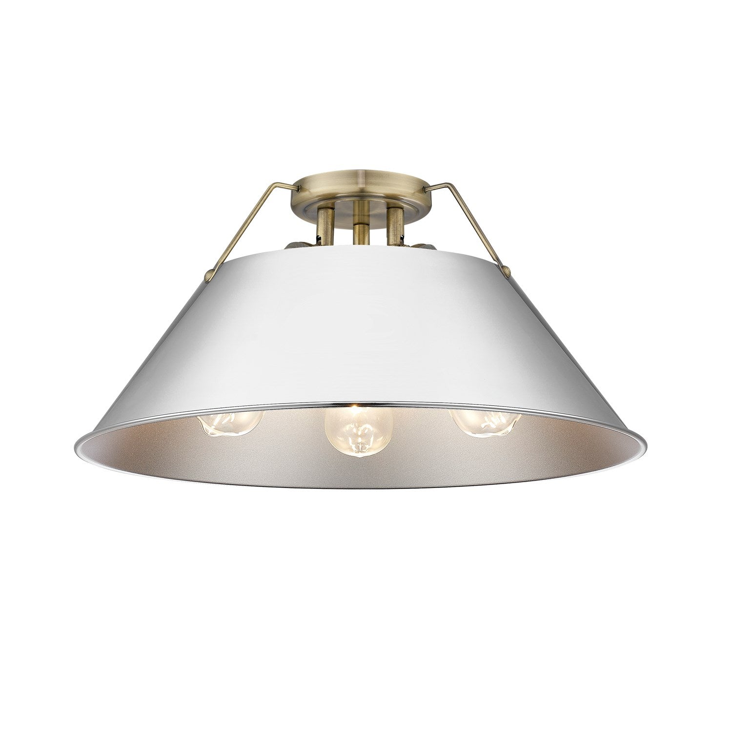 Ab 3 Light Flush Mount In Aged Brass With Chrome Shade by Golden