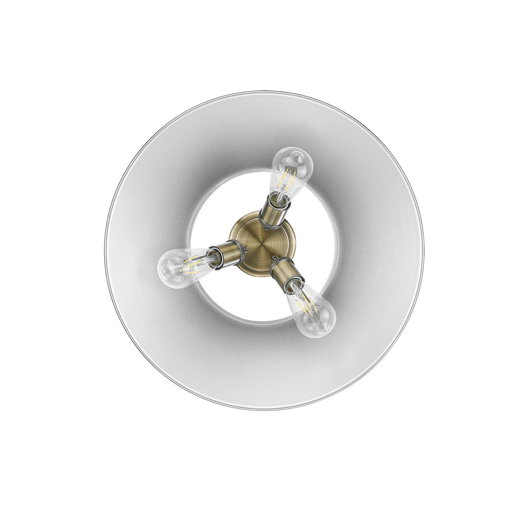 Ab 3 Light Flush Mount In Aged Brass With Chrome Shade