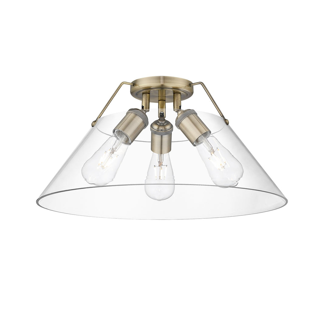 Ab 3 Light Flush Mount In Aged Brass With Clear Glass by Golden