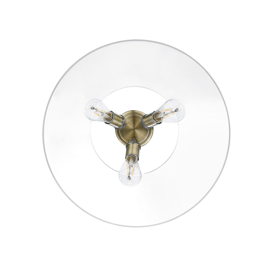 Ab 3 Light Flush Mount In Aged Brass With Clear Glass