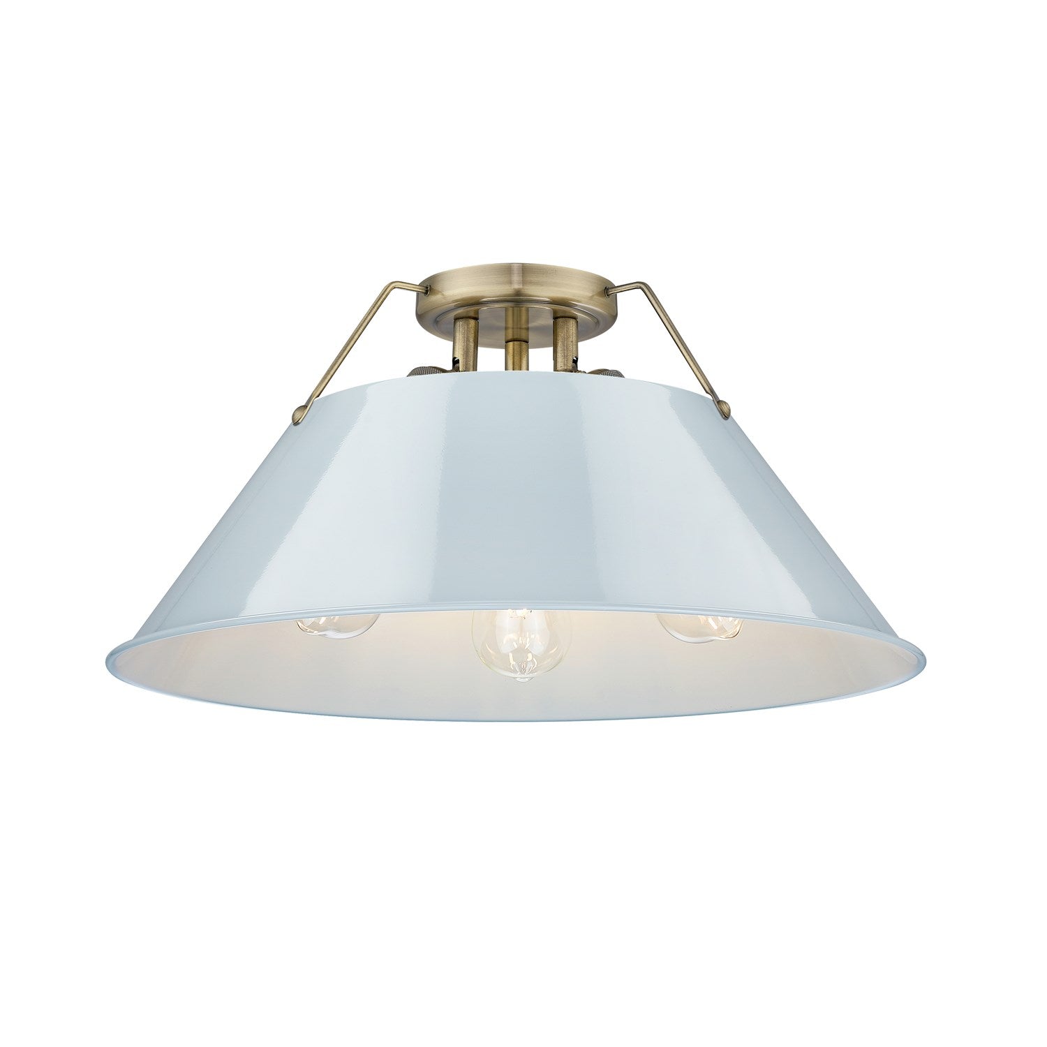 Ab 3 Light Flush Mount In Aged Brass With Dusky Blue Shade by Golden