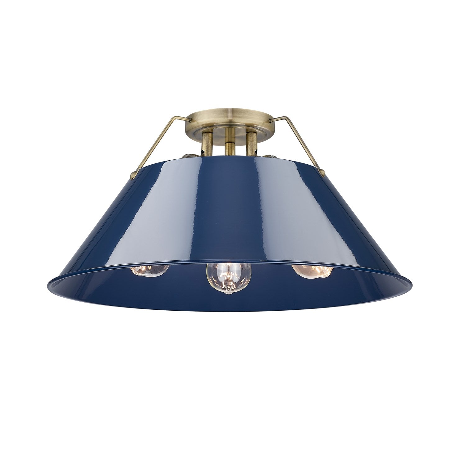 Ab 3 Light Flush Mount In Aged Brass With Matte Navy Shade by Golden