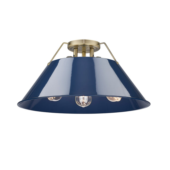 Ab 3 Light Flush Mount In Aged Brass With Matte Navy Shade by Golden