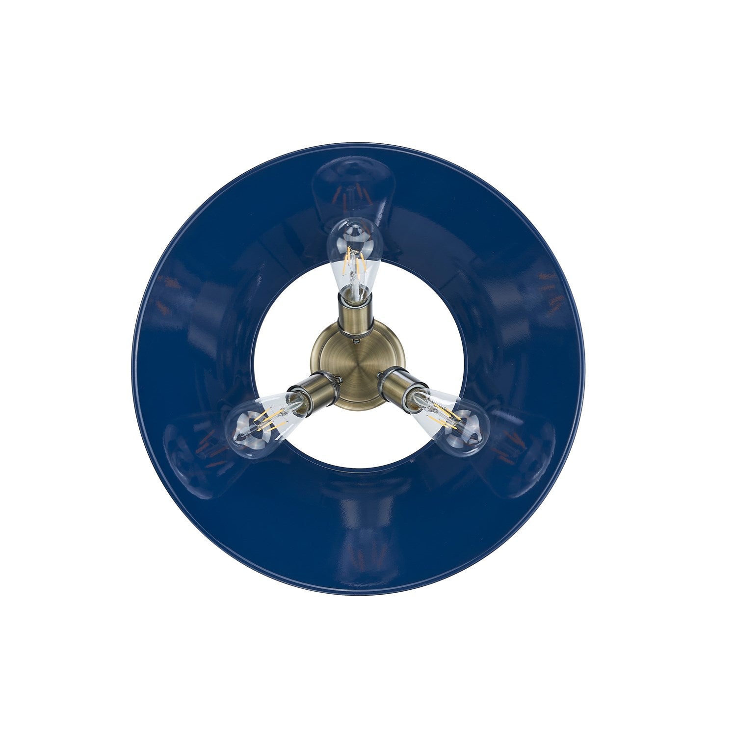 Ab 3 Light Flush Mount In Aged Brass With Matte Navy Shade