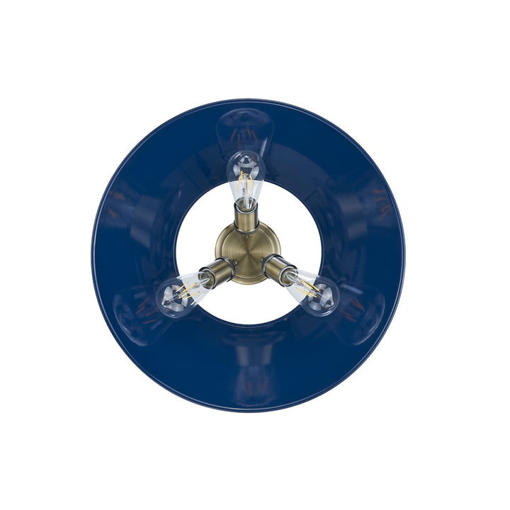 Ab 3 Light Flush Mount In Aged Brass With Matte Navy Shade