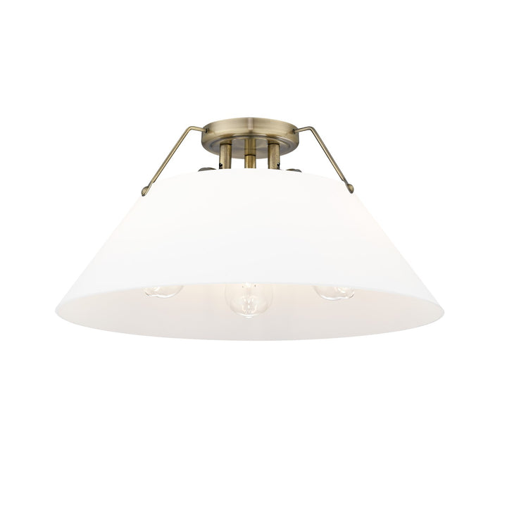 Ab 3 Light Flush Mount In Aged Brass With Opal Glass by Golden