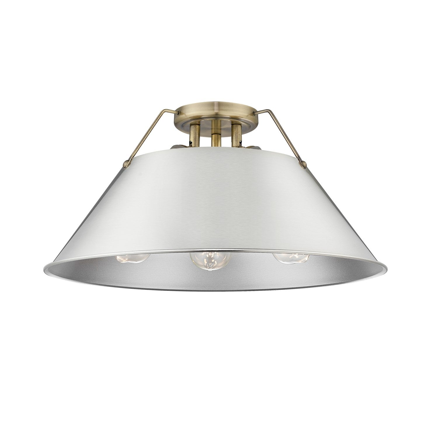 Ab 3 Light Flush Mount In Aged Brass With Pewter Shade by Golden