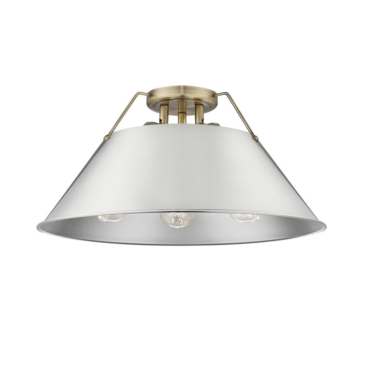 Ab 3 Light Flush Mount In Aged Brass With Pewter Shade by Golden