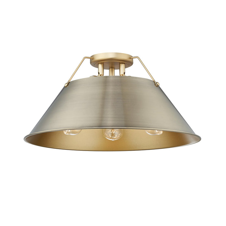 Bcb 3 Light Flush Mount In Brushed Champagne Bronze With Aged Brass Shade by Golden