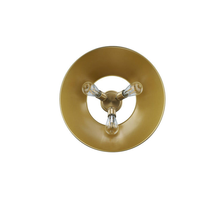 Bcb 3 Light Flush Mount In Brushed Champagne Bronze With Aged Brass Shade