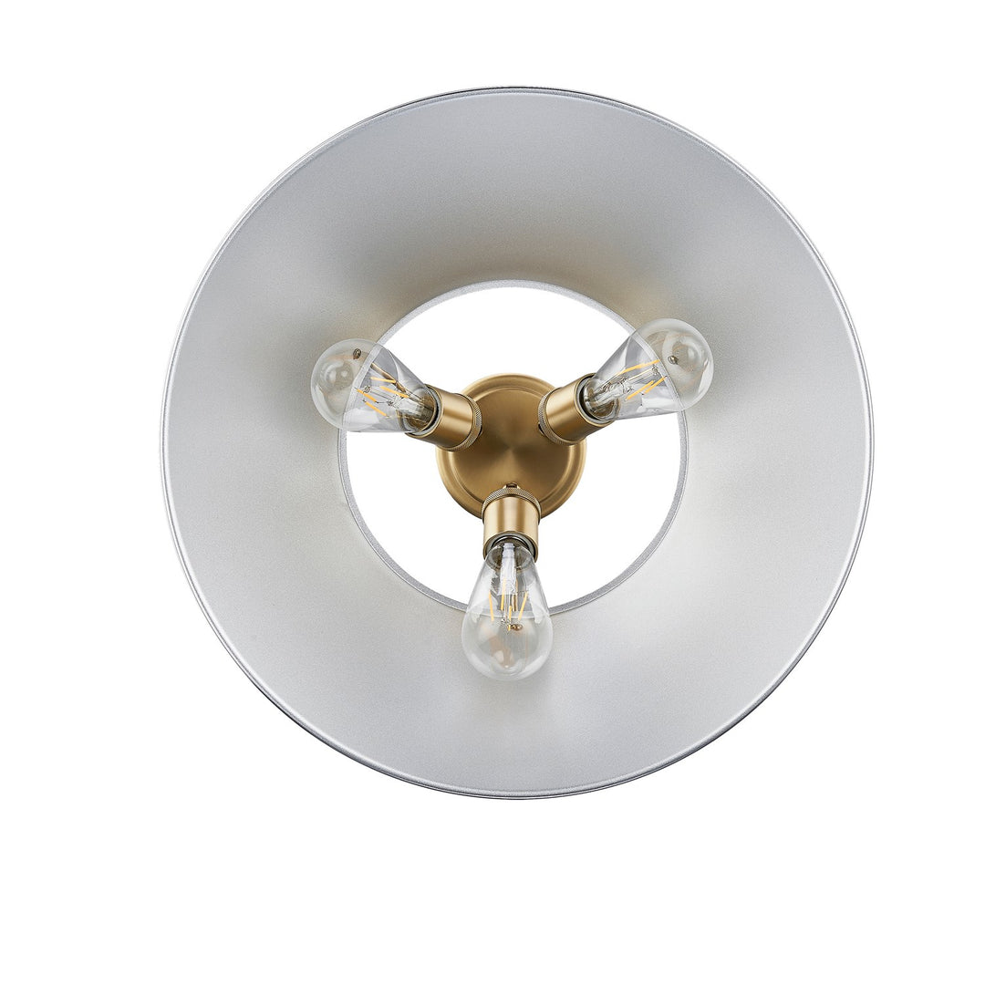 Bcb 3 Light Flush Mount In Brushed Champagne Bronze With Chrome Shade