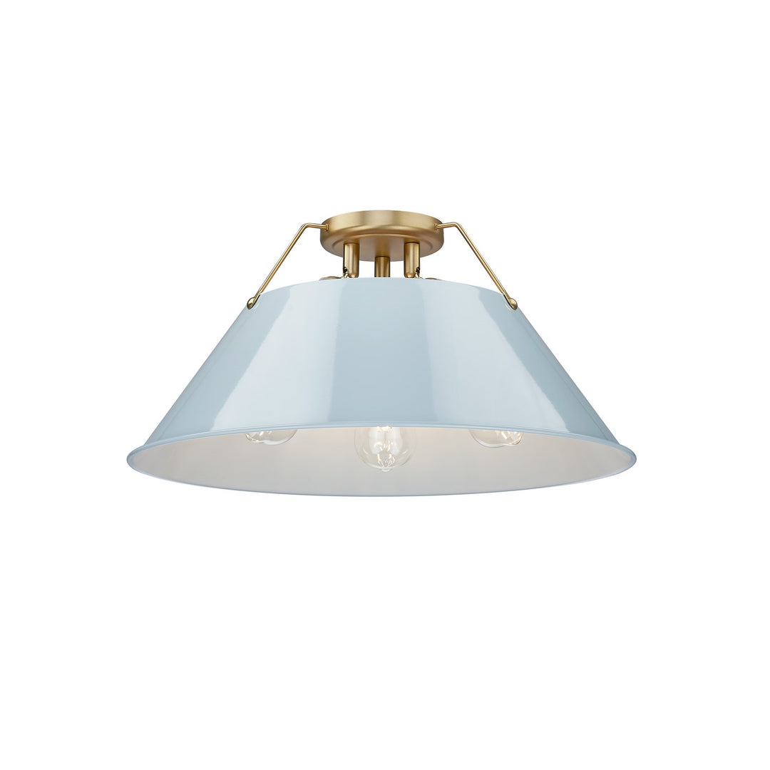 Bcb 3 Light Flush Mount In Brushed Champagne Bronze With Dusky Blue Shade by Golden