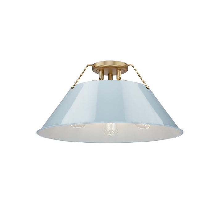 Bcb 3 Light Flush Mount In Brushed Champagne Bronze With Dusky Blue Shade by Golden