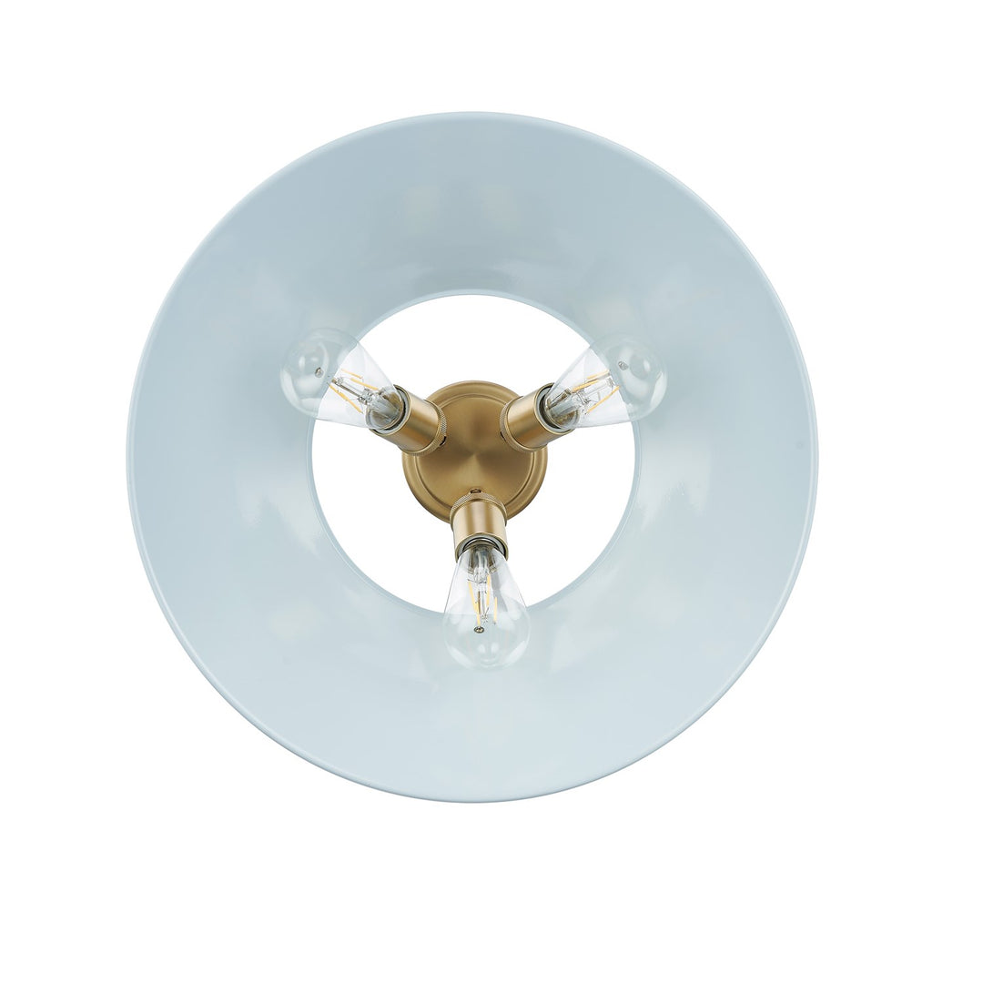 Bcb 3 Light Flush Mount In Brushed Champagne Bronze With Dusky Blue Shade