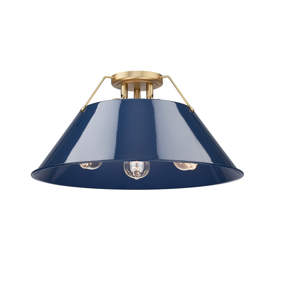 Bcb 3 Light Flush Mount In Brushed Champagne Bronze With Matte Navy Shade by Golden