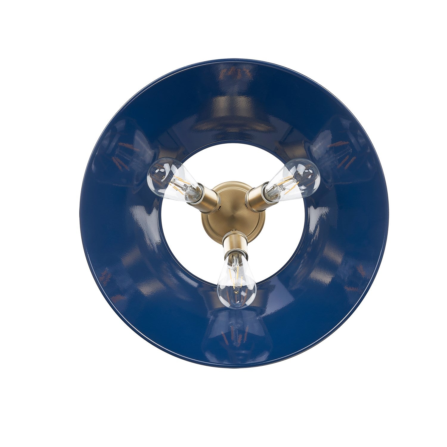Bcb 3 Light Flush Mount In Brushed Champagne Bronze With Matte Navy Shade