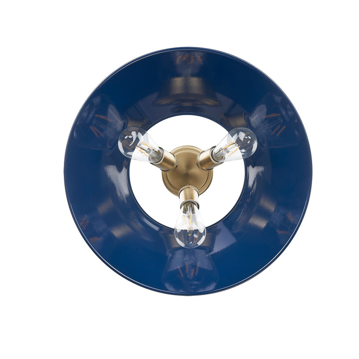 Bcb 3 Light Flush Mount In Brushed Champagne Bronze With Matte Navy Shade