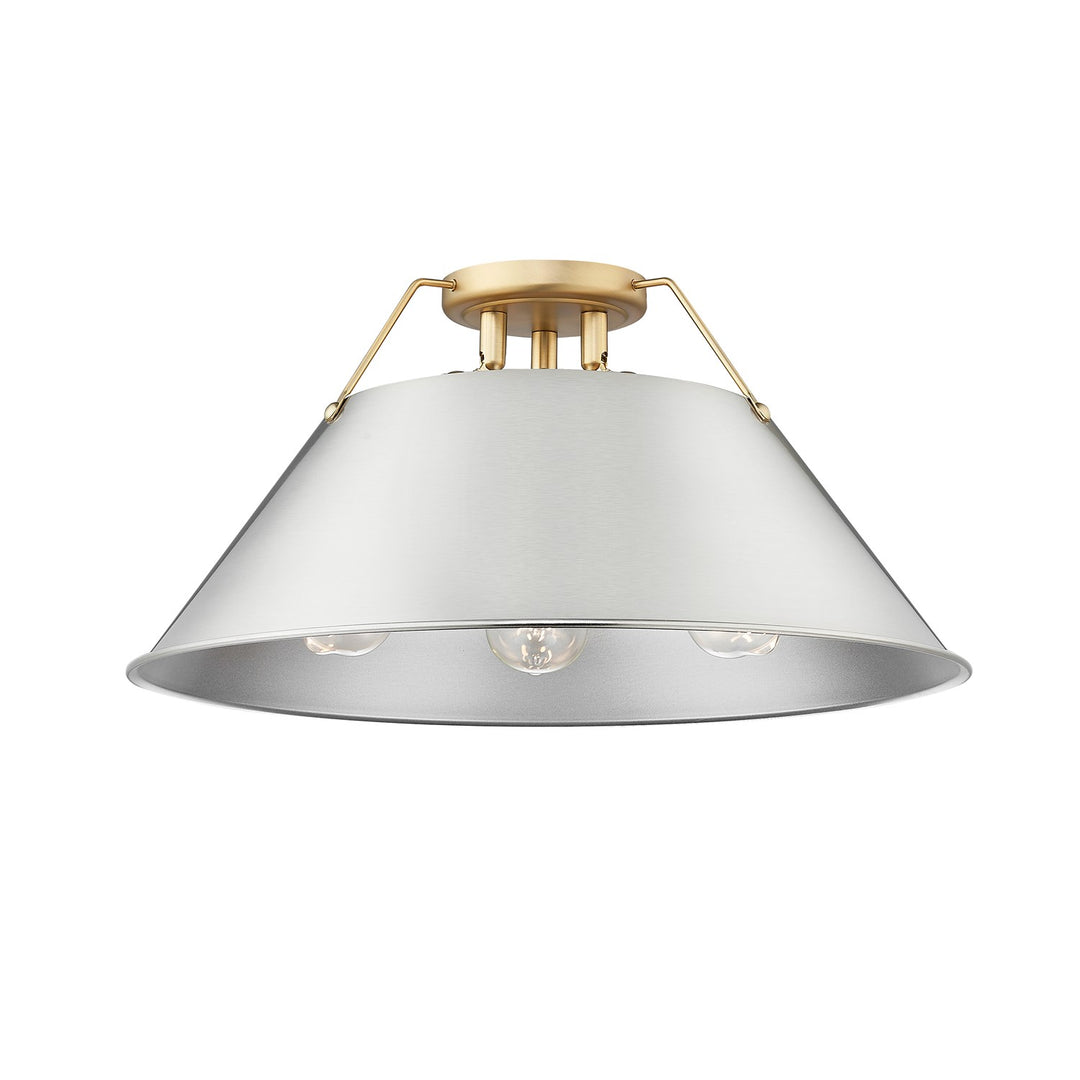 Bcb 3 Light Flush Mount In Brushed Champagne Bronze With Pewter Shade by Golden