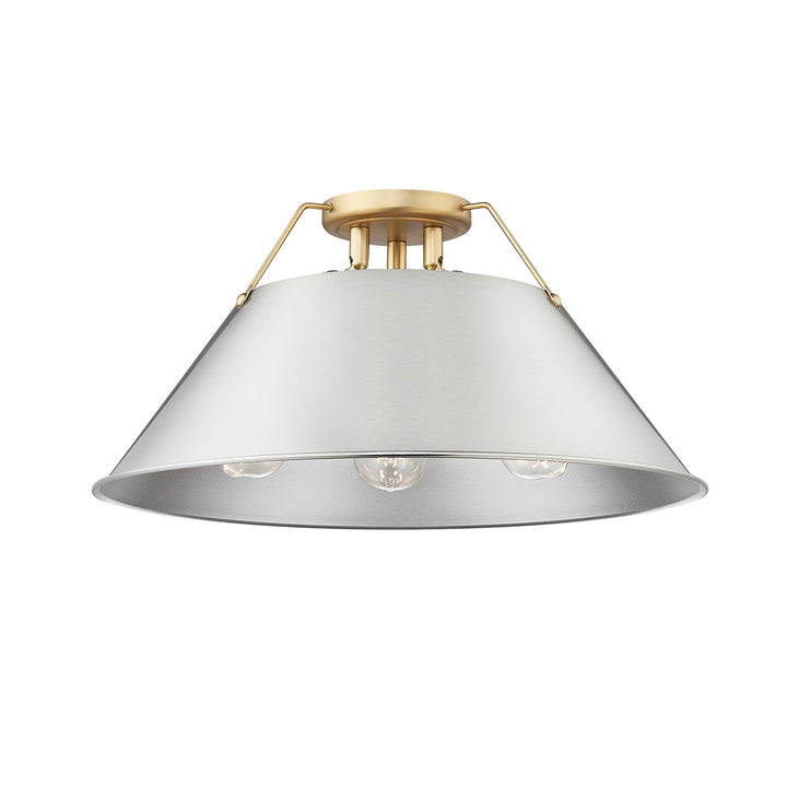 Bcb 3 Light Flush Mount In Brushed Champagne Bronze With Pewter Shade by Golden