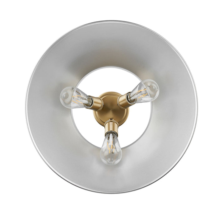 Bcb 3 Light Flush Mount In Brushed Champagne Bronze With Pewter Shade