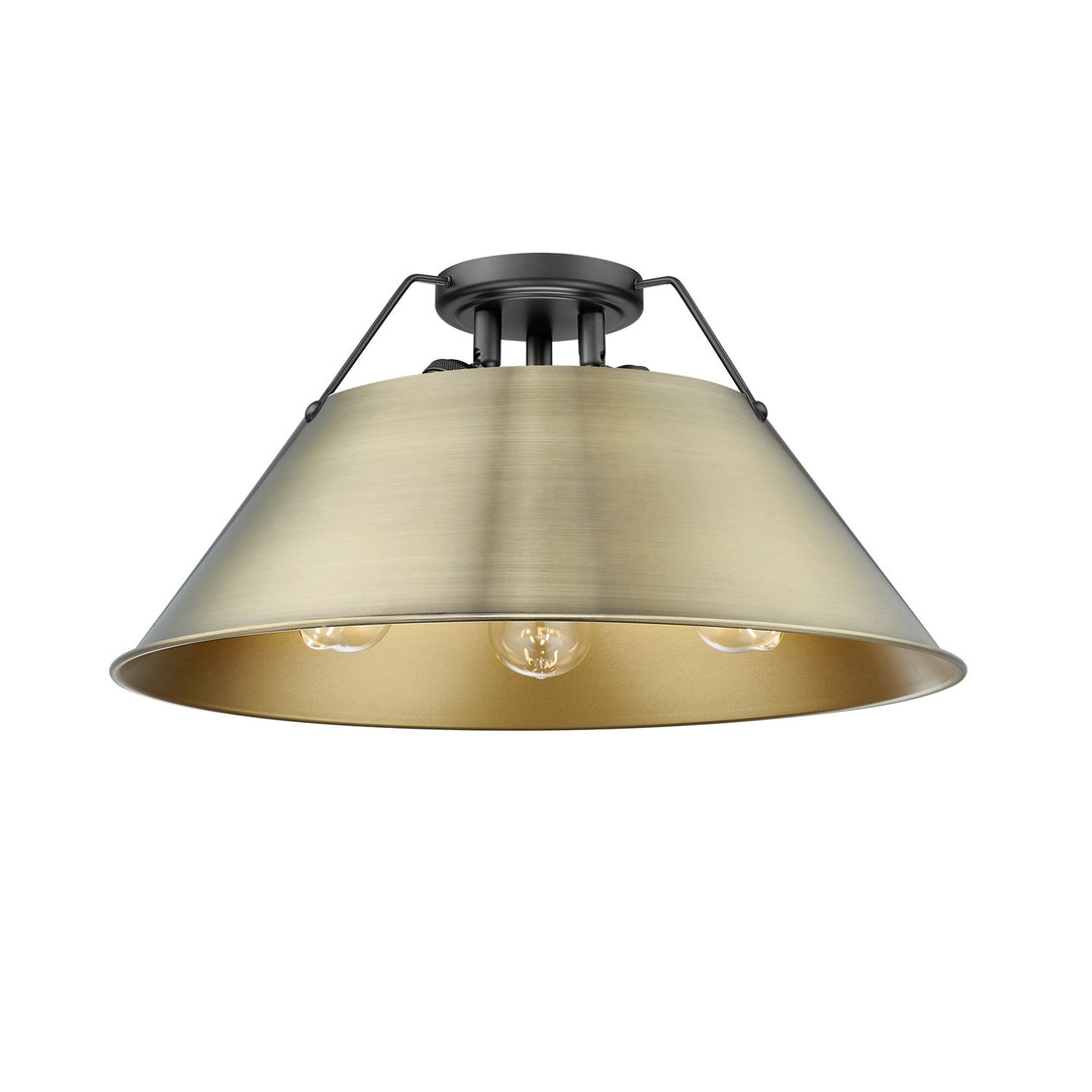 Blk 3 Light Flush Mount In Matte Black With Aged Brass Shade by Golden