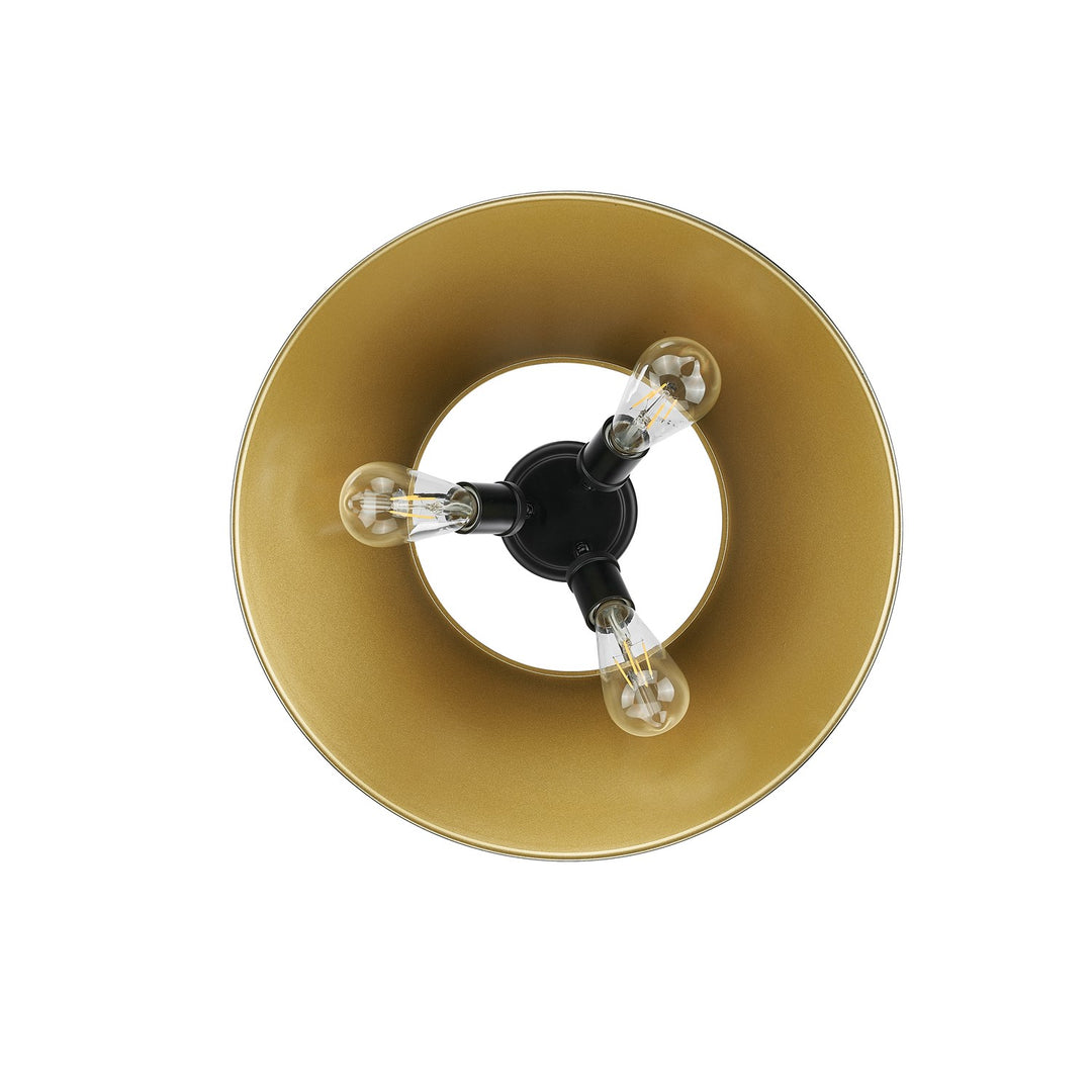Blk 3 Light Flush Mount In Matte Black With Aged Brass Shade
