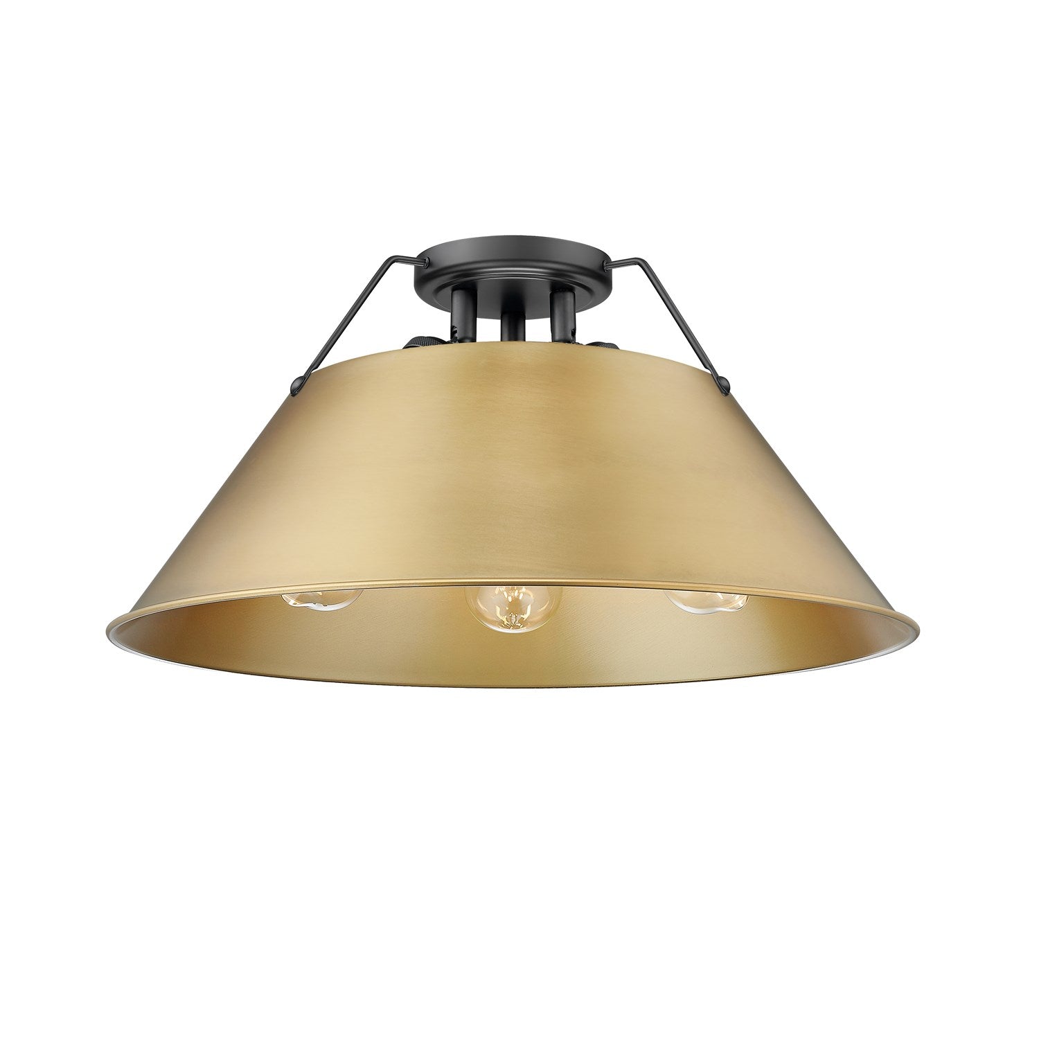 Blk 3 Light Flush Mount In Matte Black With Brushed Bronze Shade by Golden