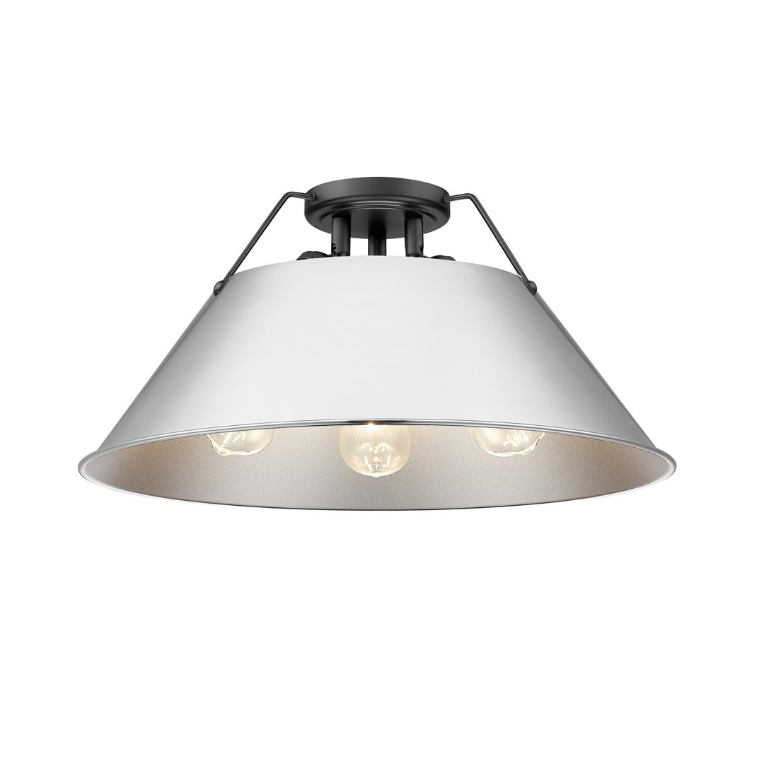 Blk 3 Light Flush Mount In Matte Black With Chrome Shade by Golden