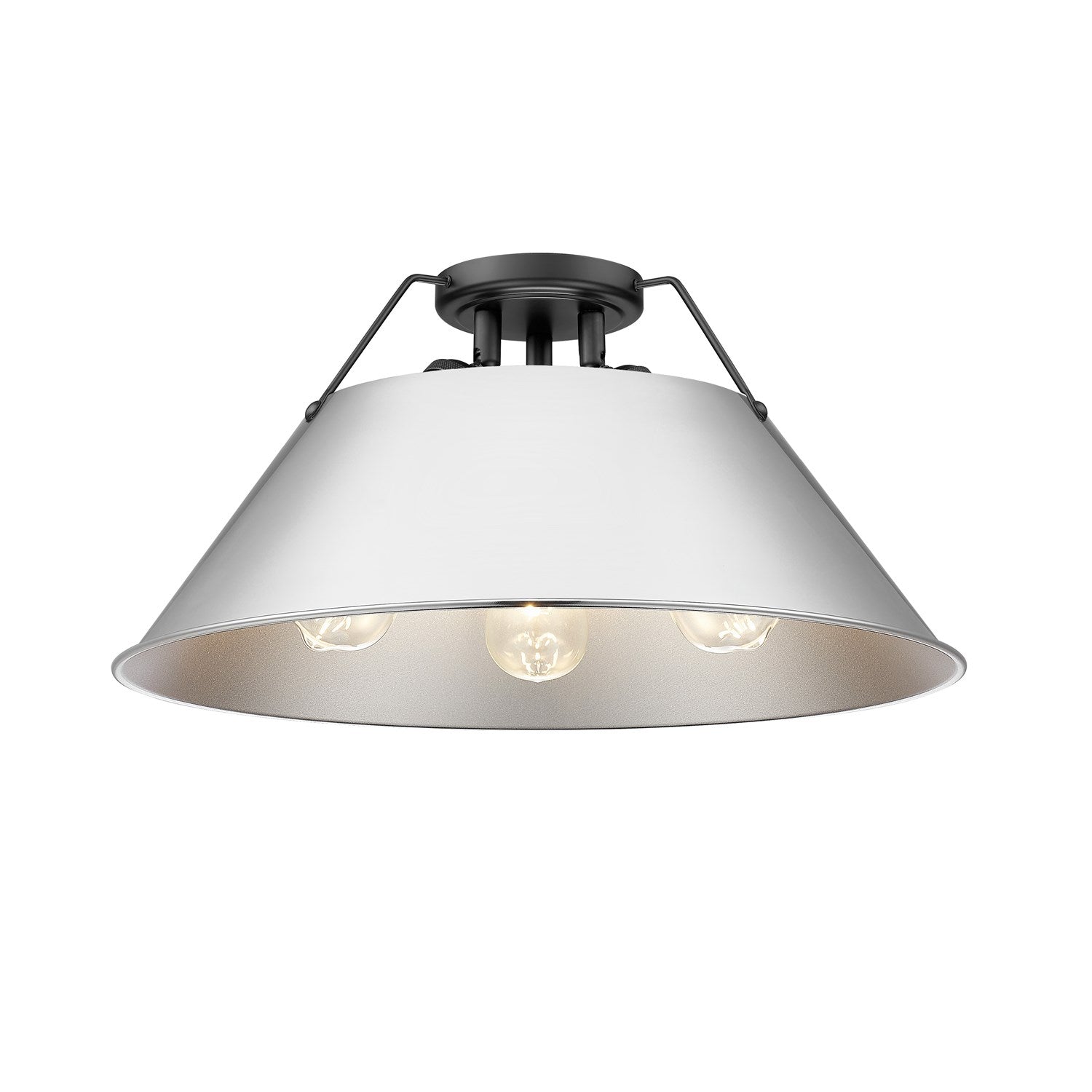 Blk 3 Light Flush Mount In Matte Black With Chrome Shade by Golden