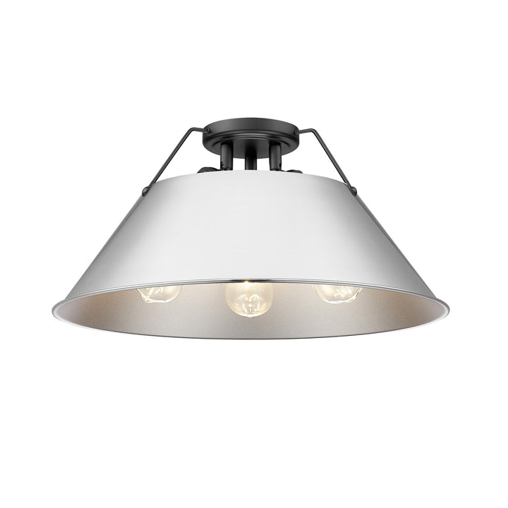 Blk 3 Light Flush Mount In Matte Black With Chrome Shade by Golden