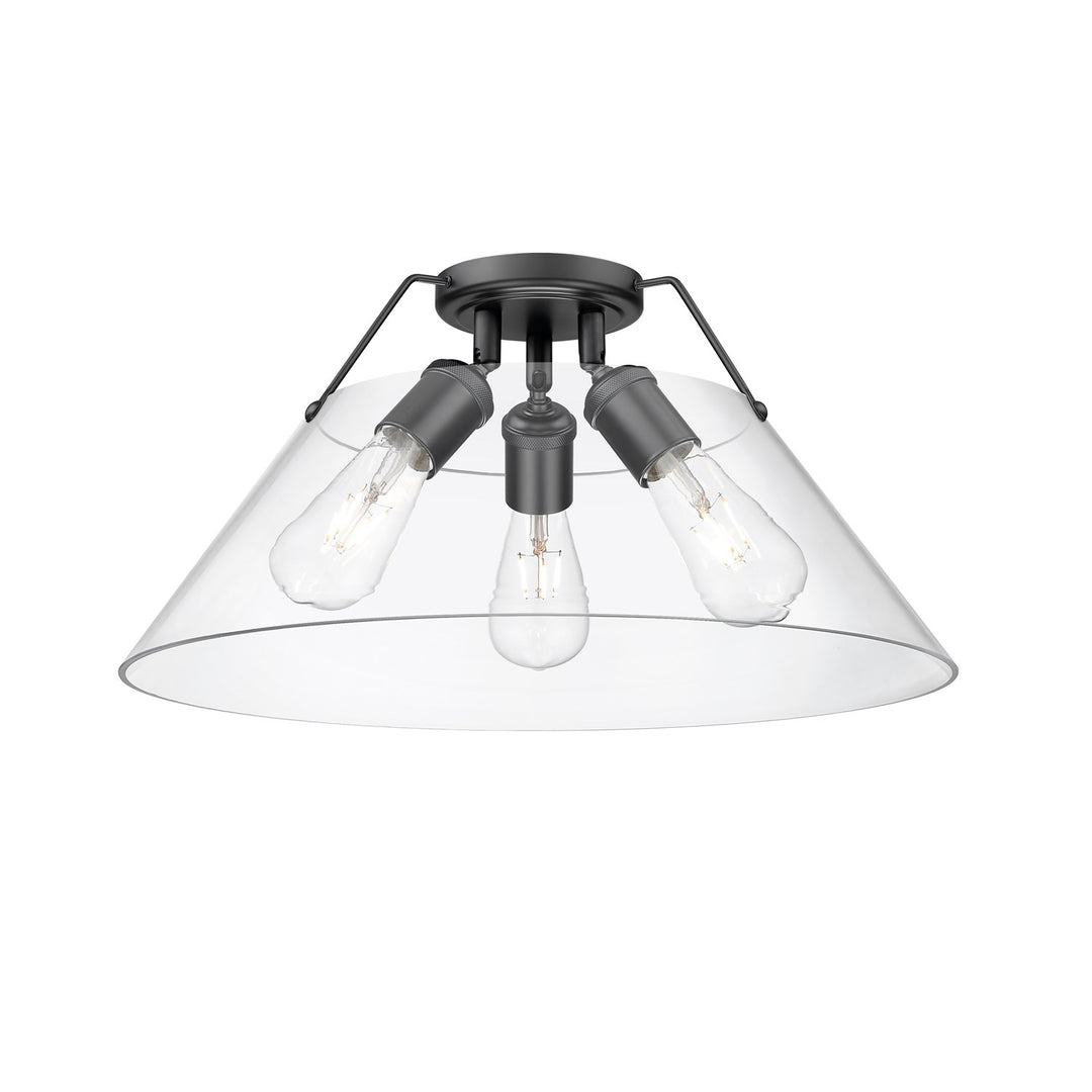 Blk 3 Light Flush Mount In Matte Black With Clear Glass by Golden