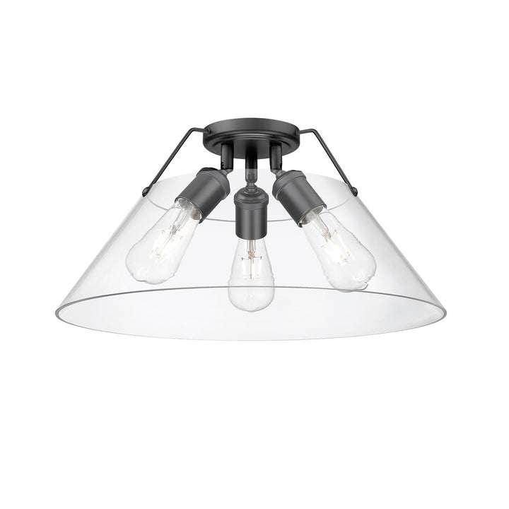 Blk 3 Light Flush Mount In Matte Black With Clear Glass by Golden