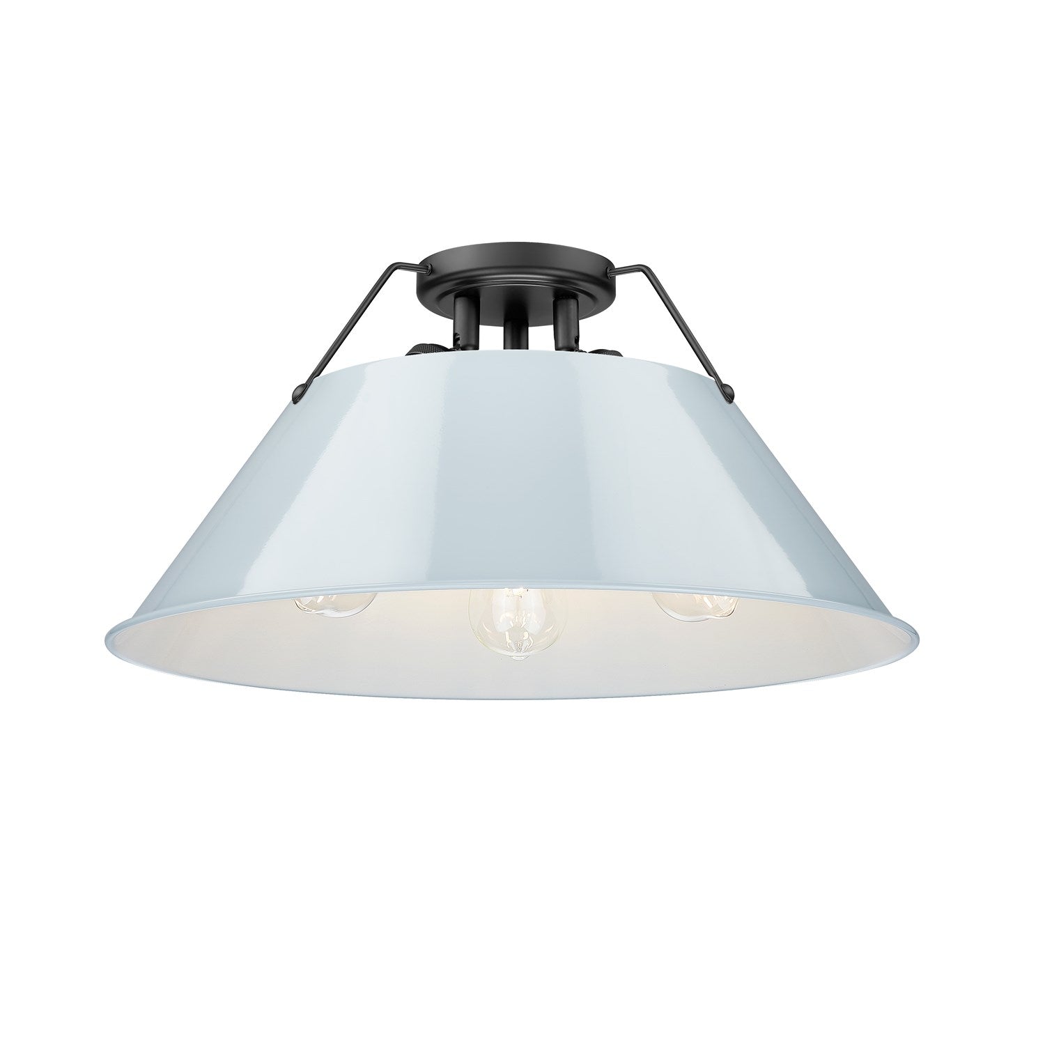 Blk 3 Light Flush Mount In Matte Black With Dusky Blue Shade by Golden