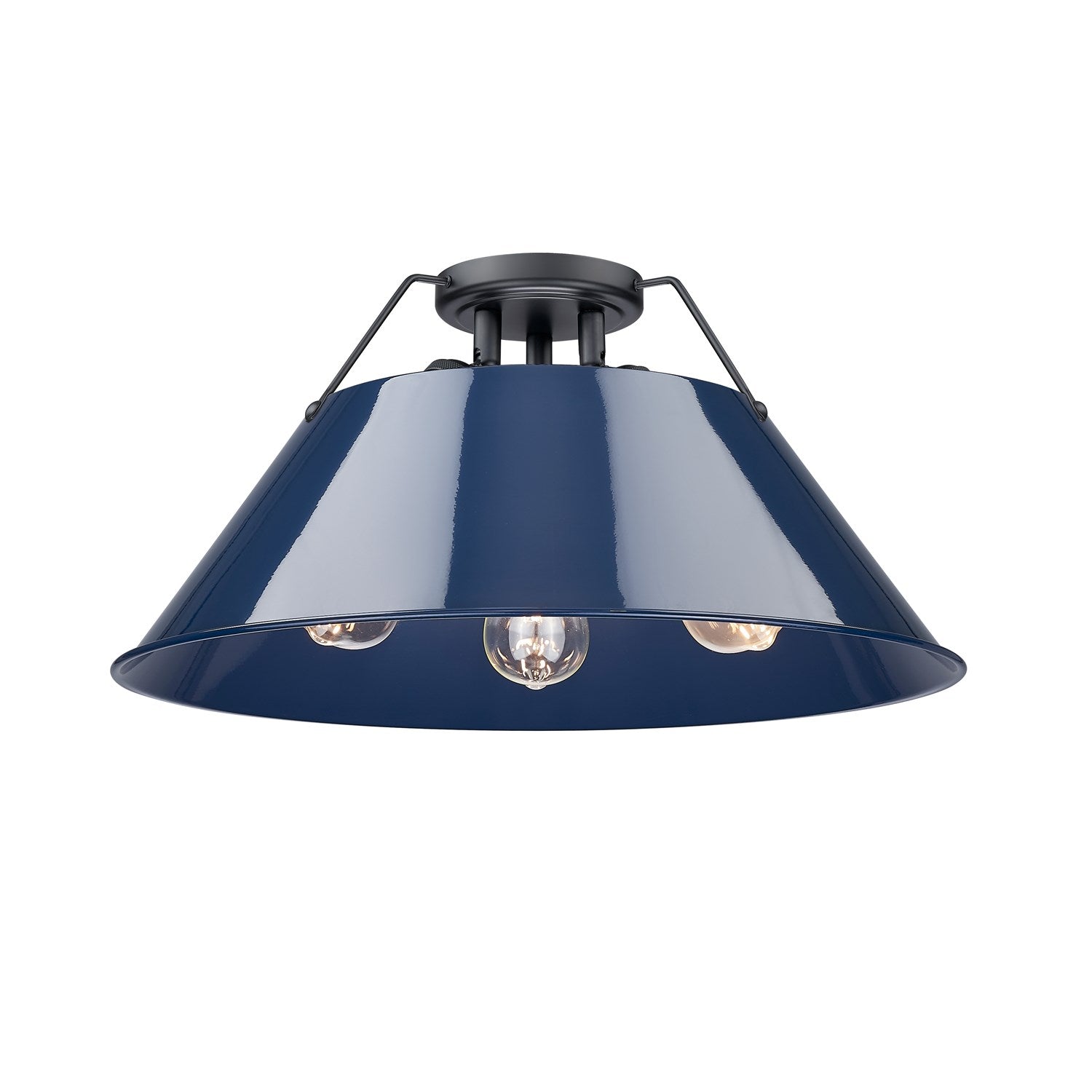 Blk 3 Light Flush Mount In Matte Black With Matte Navy Shade by Golden