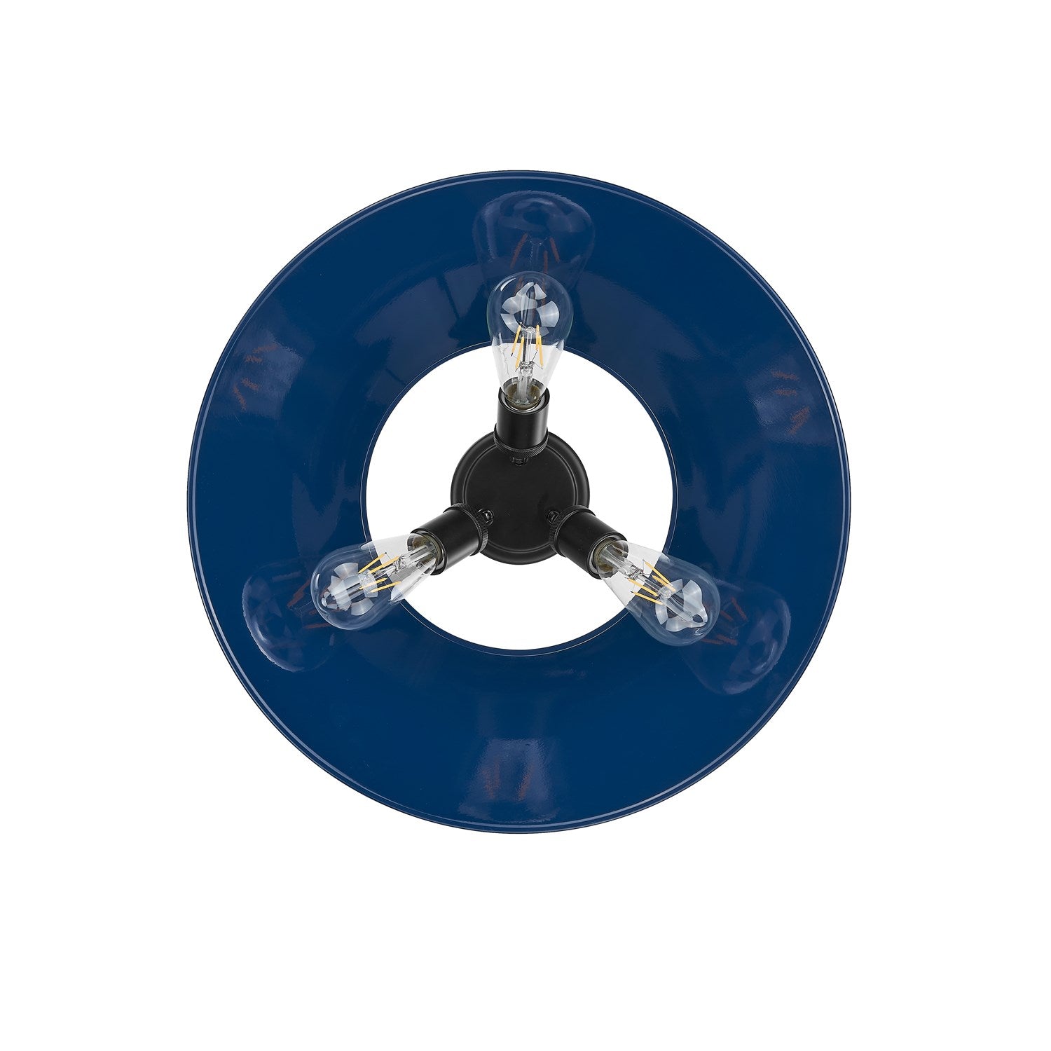Blk 3 Light Flush Mount In Matte Black With Matte Navy Shade