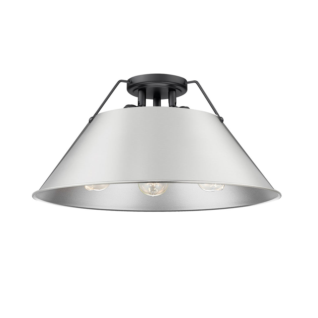 Blk 3 Light Flush Mount In Matte Black With Pewter Shade by Golden