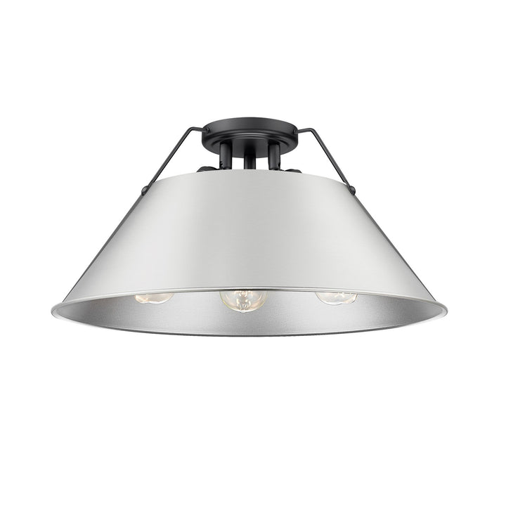 Blk 3 Light Flush Mount In Matte Black With Pewter Shade by Golden