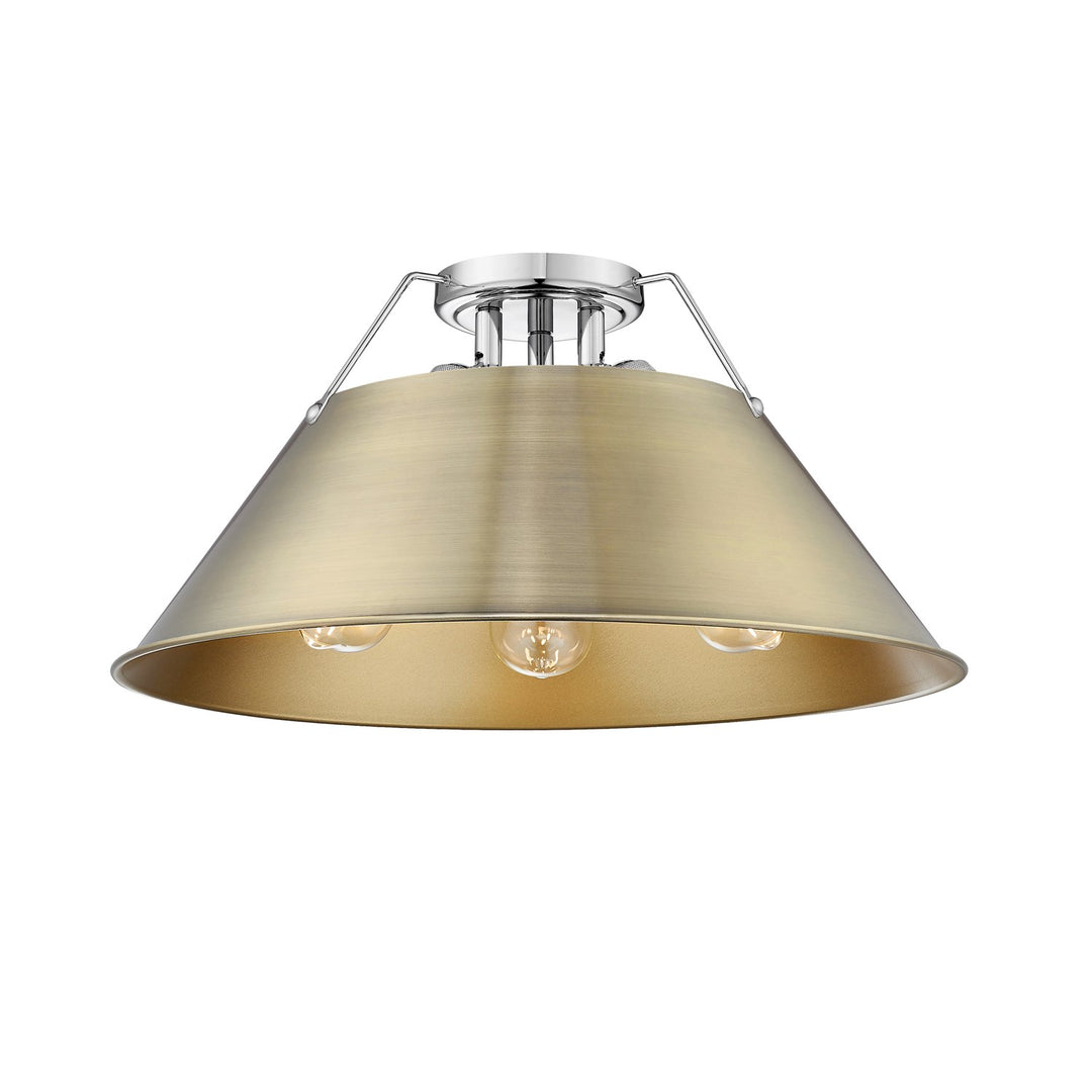 Ch 3 Light Flush Mount In Chrome With Aged Brass Shade by Golden