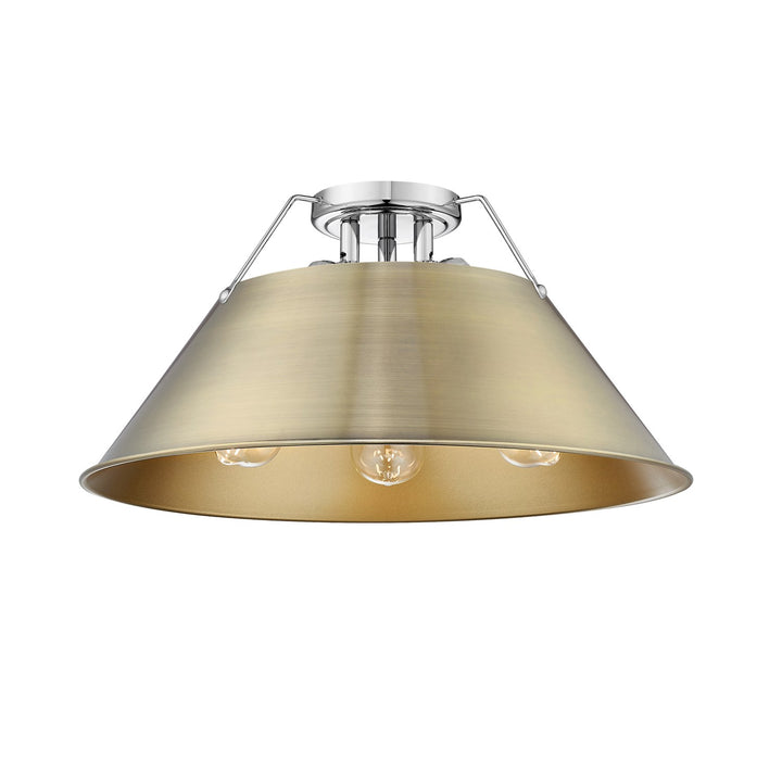 Ch 3 Light Flush Mount In Chrome With Aged Brass Shade by Golden