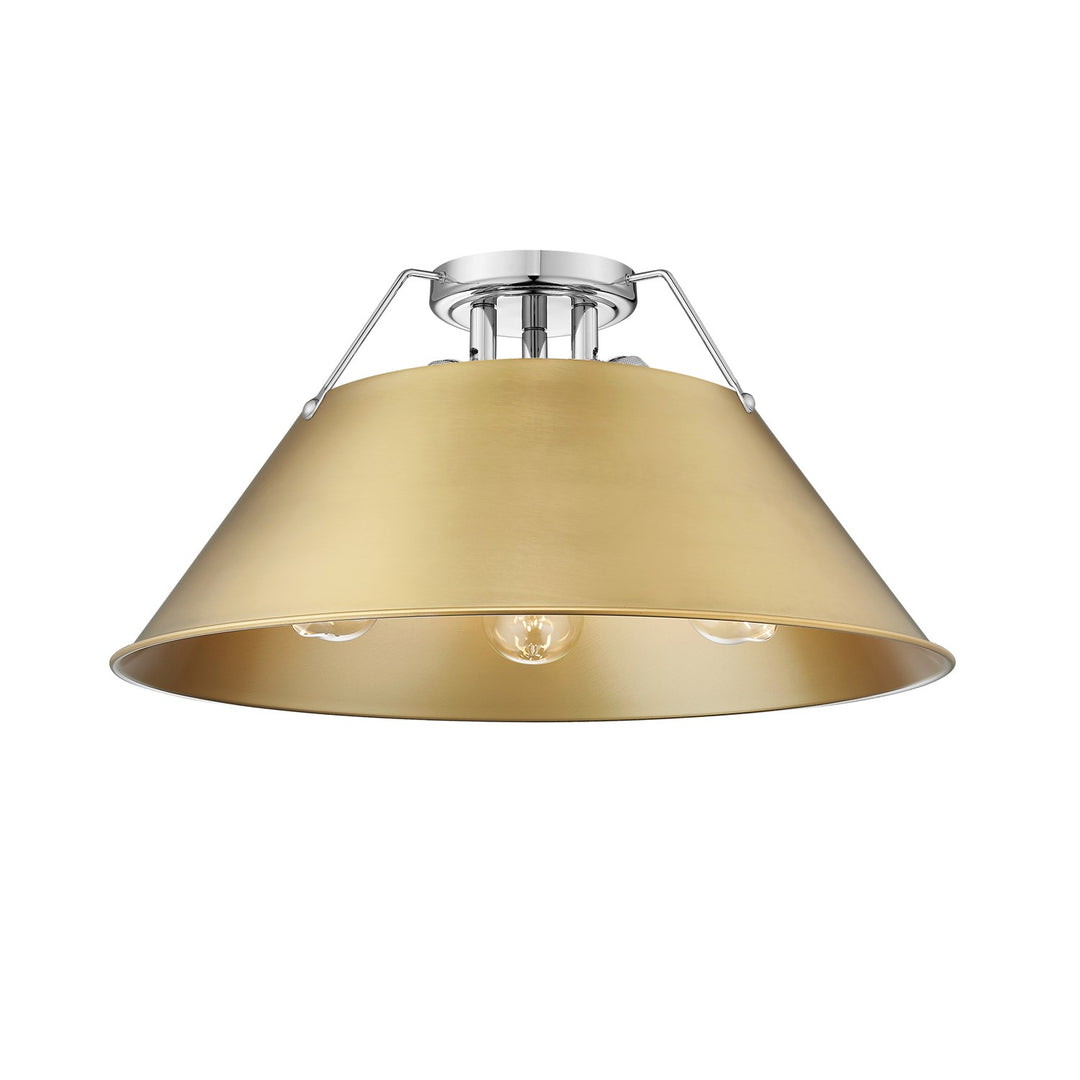 Ch 3 Light Flush Mount In Chrome With Brushed Champagne Bronze Shade by Golden