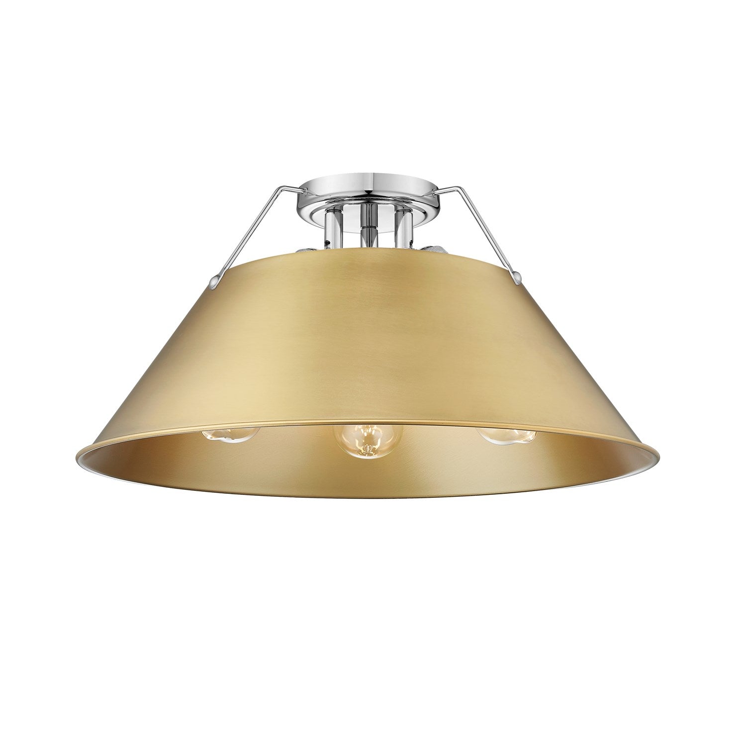 Ch 3 Light Flush Mount In Chrome With Brushed Champagne Bronze Shade by Golden