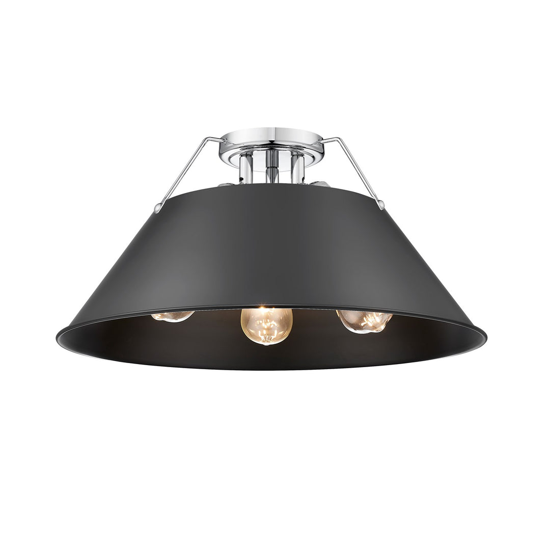 Ch 3 Light Flush Mount In Chrome With Matte Black Shade by Golden